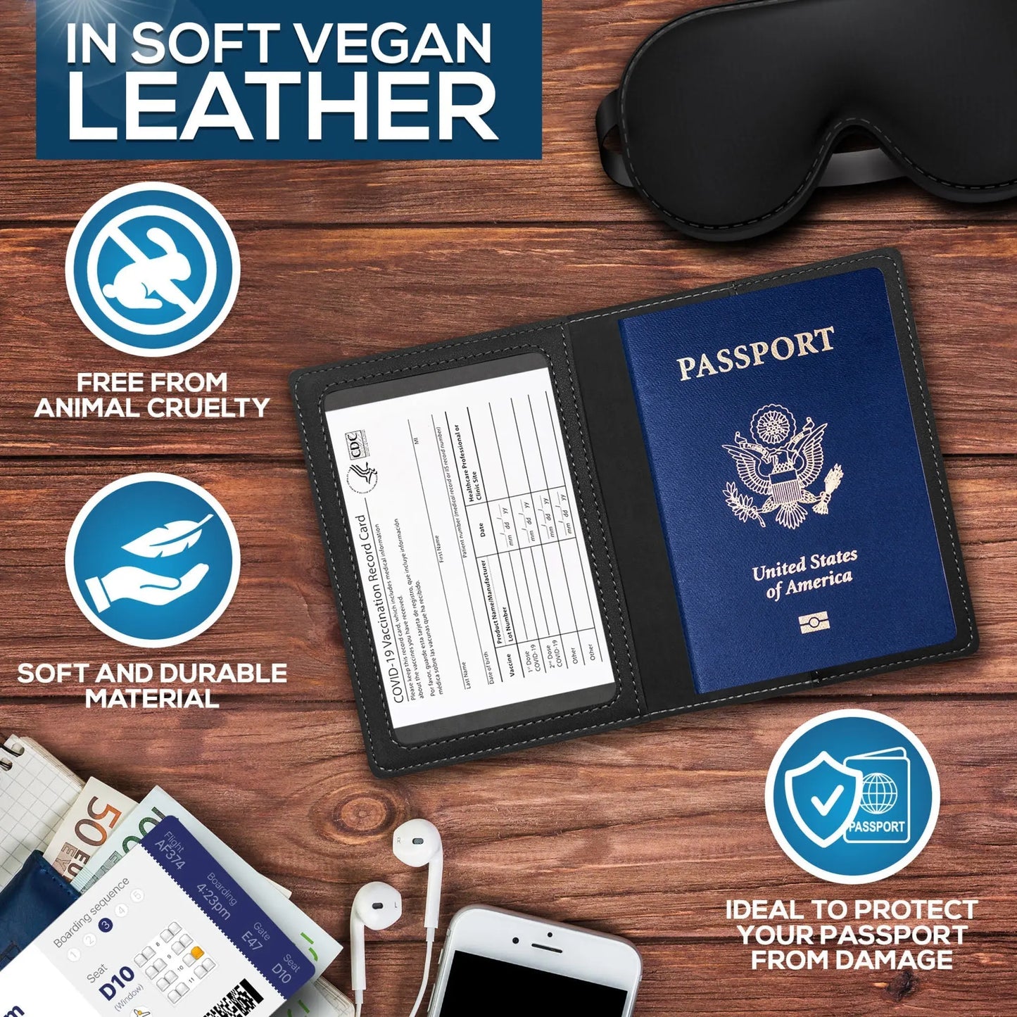 Ciana Vaccine Card and Passport Holder Cerulean Grapevine