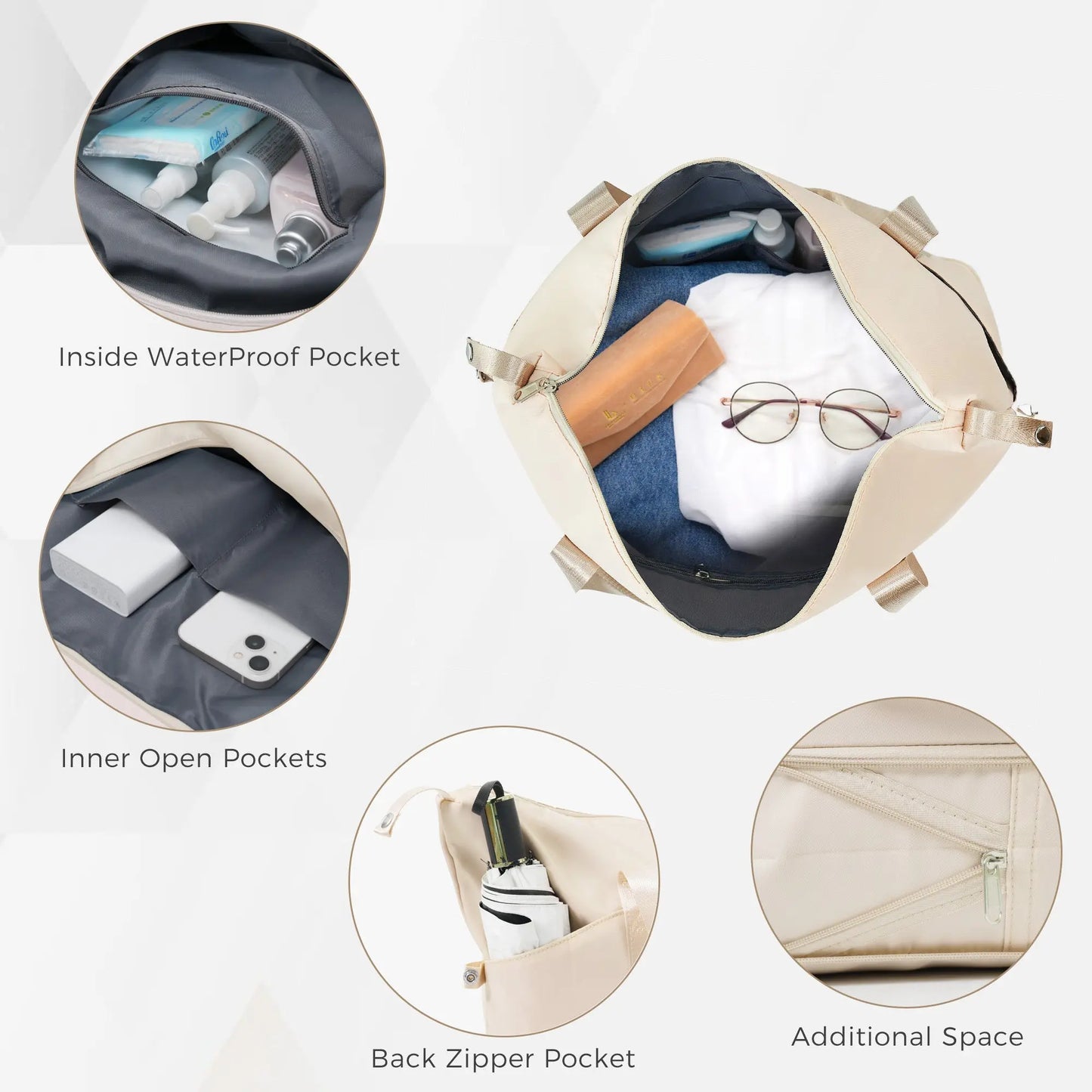 Luggage Sets 4 Piece, ABS Durable Suitcase with Travel Bag, ABS Hard Sangria Beech