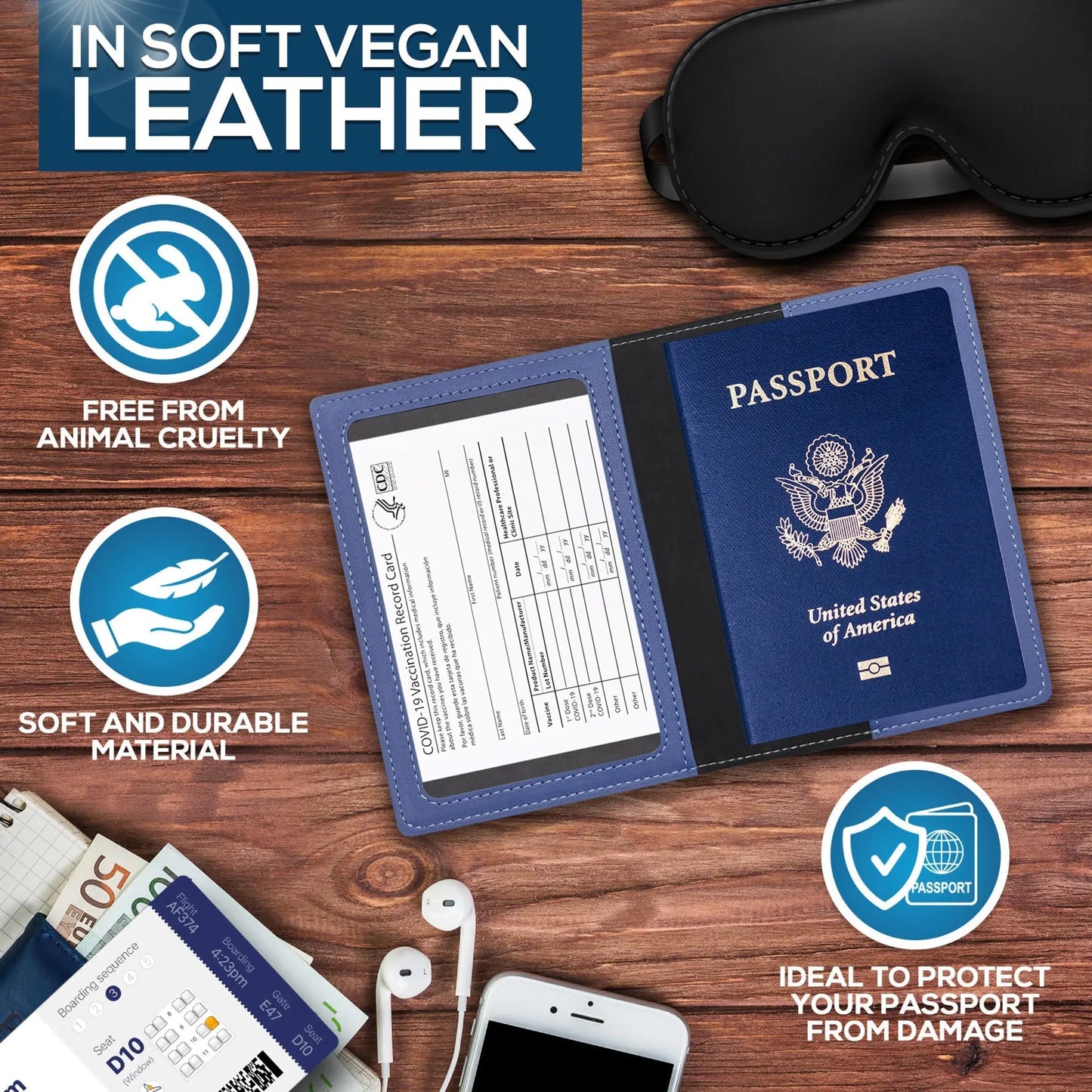 Ciana Vaccine Card and Passport Holder Cerulean Grapevine