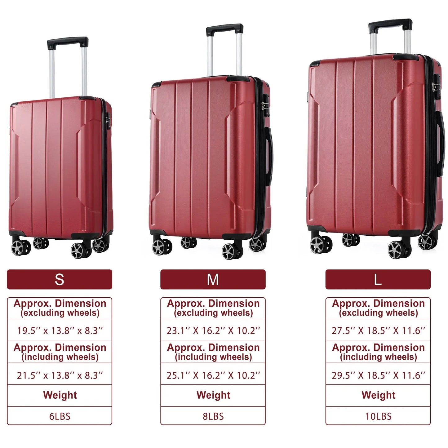 Luggage Sets 3 Piece, Expandable Hard shell ABS Suitcases with Double Sangria Beech
