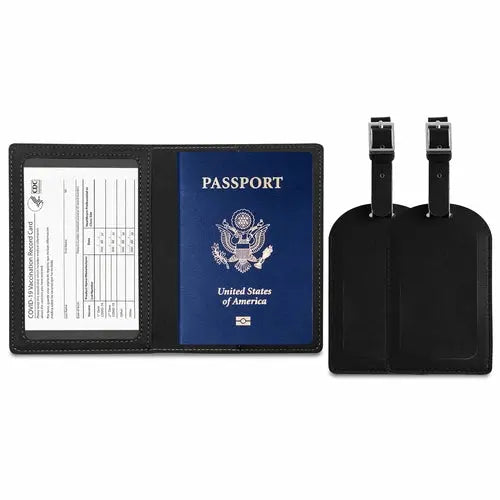 RFID Passport Holder with Travel Luggage Tag (3-Piece Set) Cerulean Grapevine