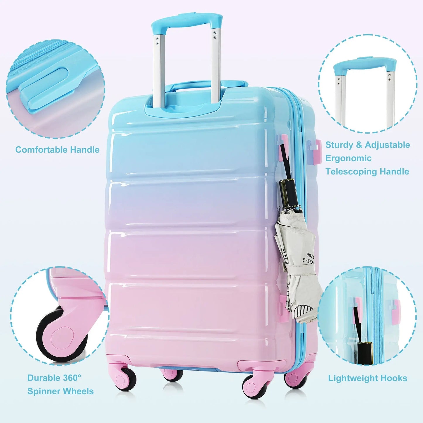 Luggage Set of 3, 20-inch with USB Port, Airline Certified Carry-on