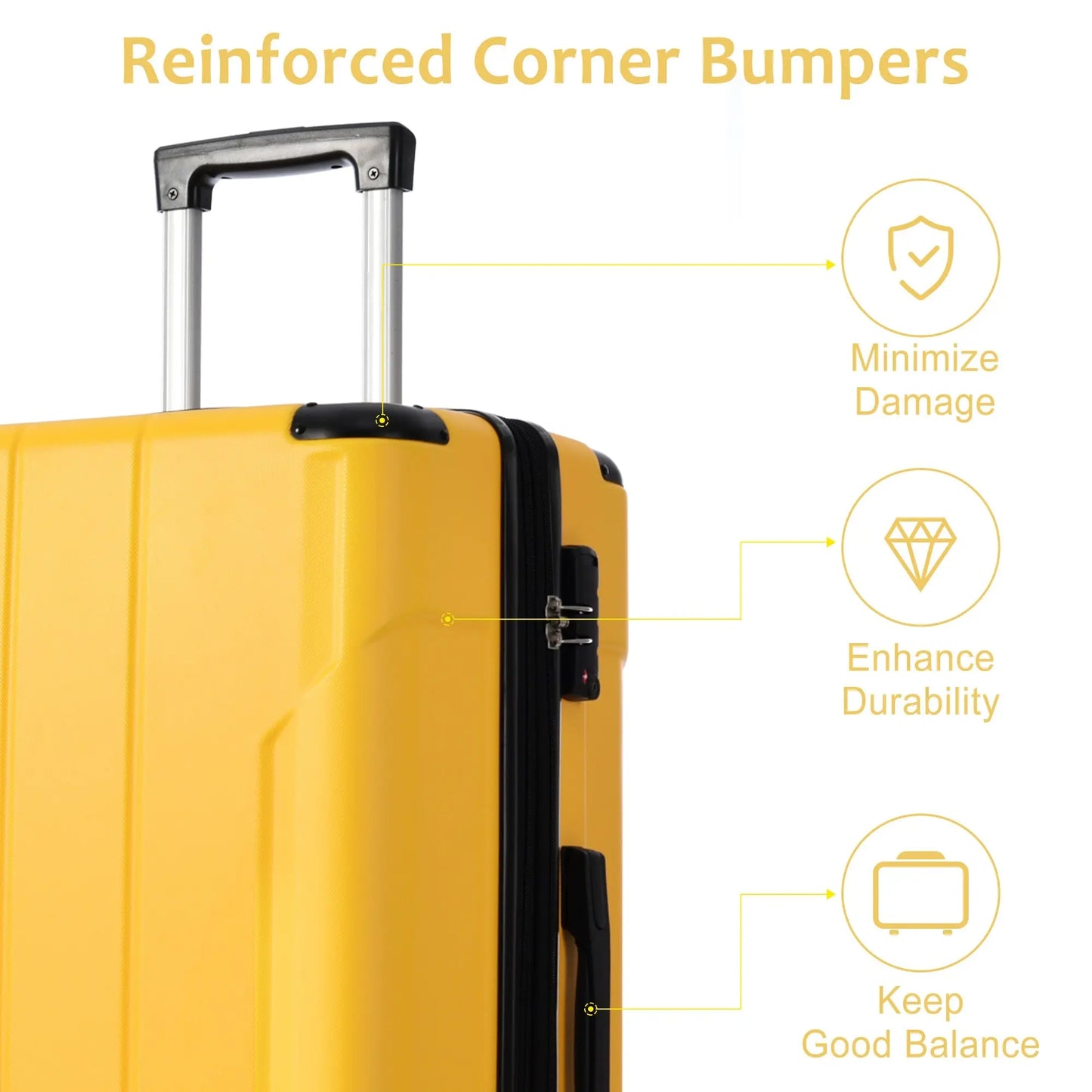 Luggage Sets 3 Piece, Expandable Hard shell ABS Suitcases with Double