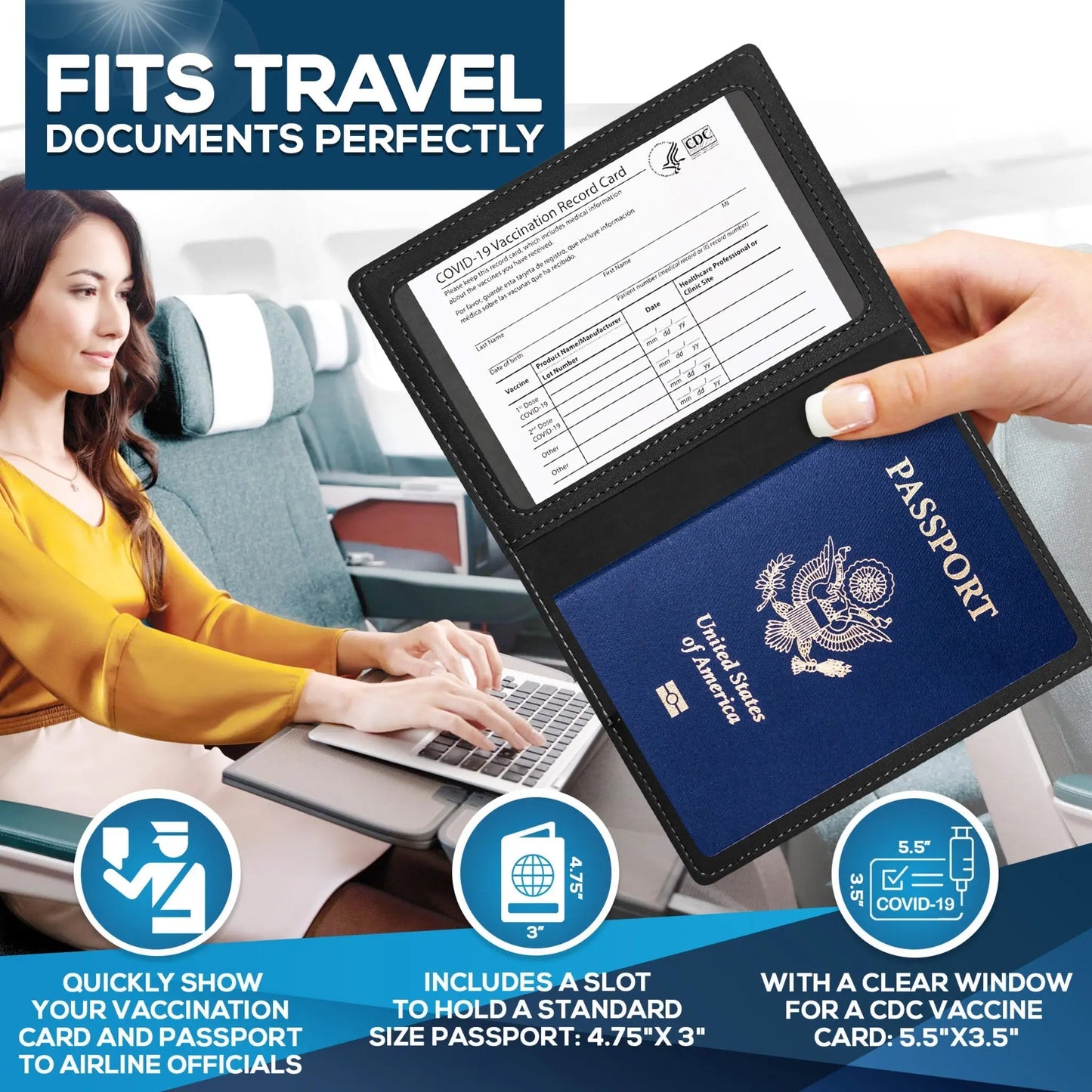 Ciana Vaccine Card and Passport Holder Cerulean Grapevine