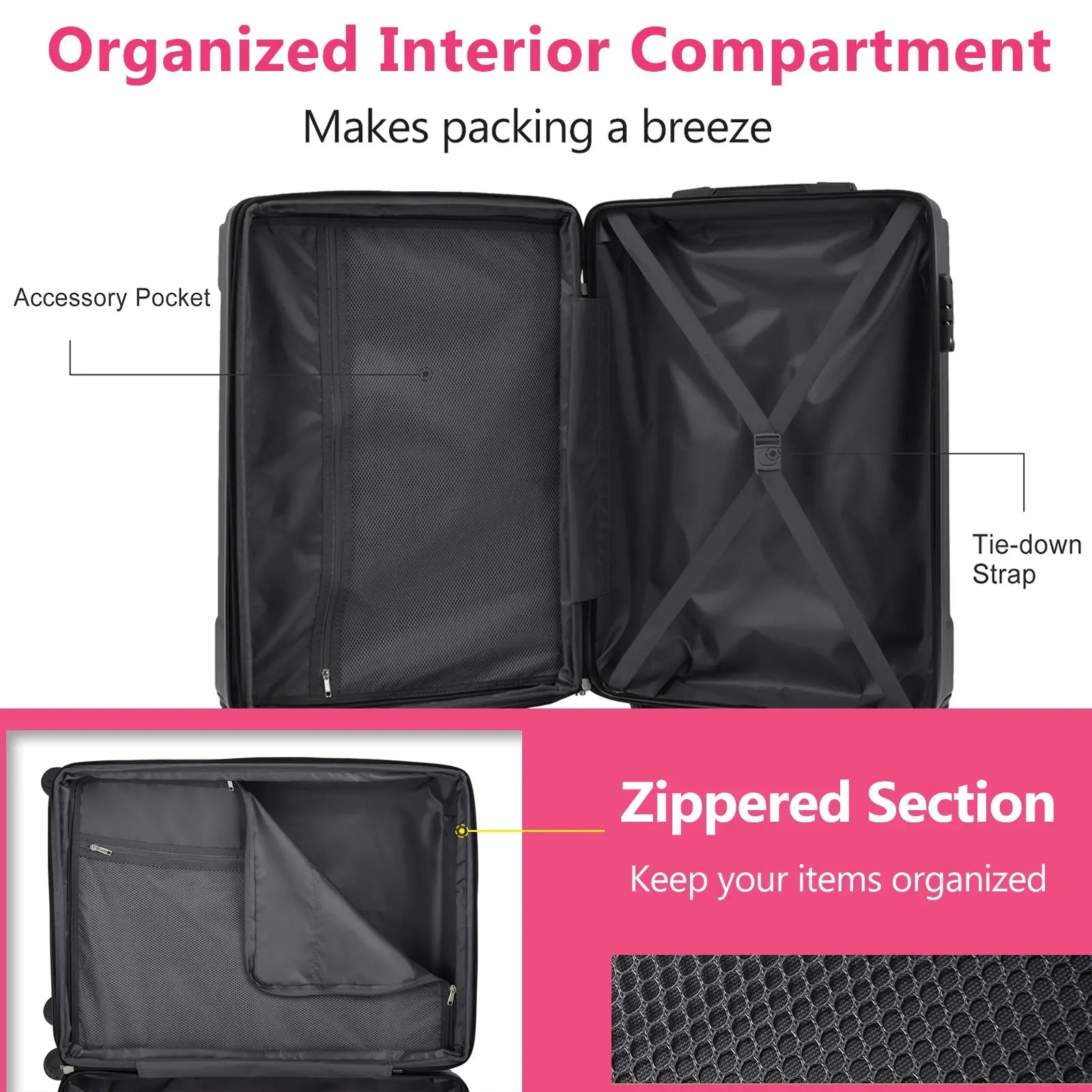 Luggage Sets 3 Piece, Expandable Hard shell ABS Suitcases with Double Sangria Beech