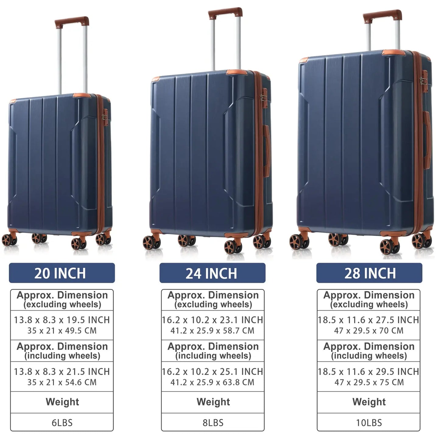 Luggage Sets 3 Piece, Expandable Hard shell ABS Suitcases with Double Sangria Beech