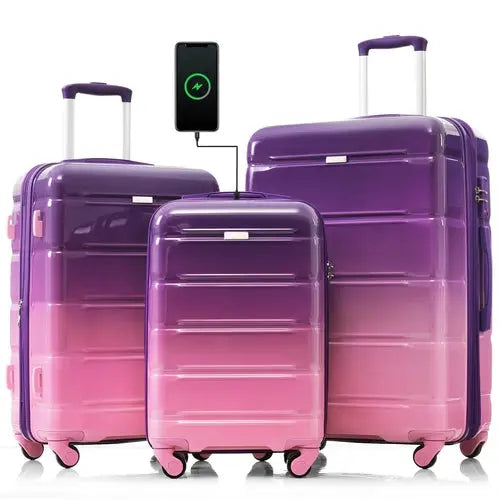 Luggage Set of 3, 20-inch with USB Port, Airline Certified Carry-on