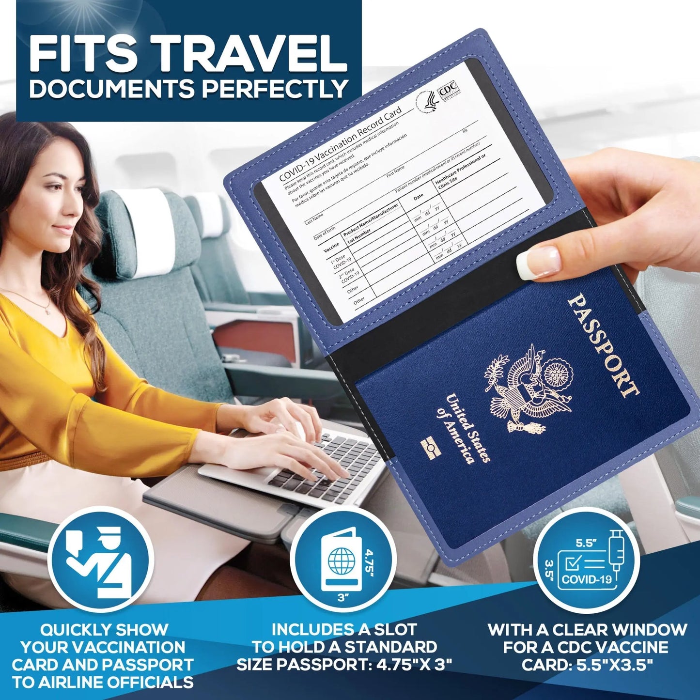 Ciana Vaccine Card and Passport Holder Cerulean Grapevine