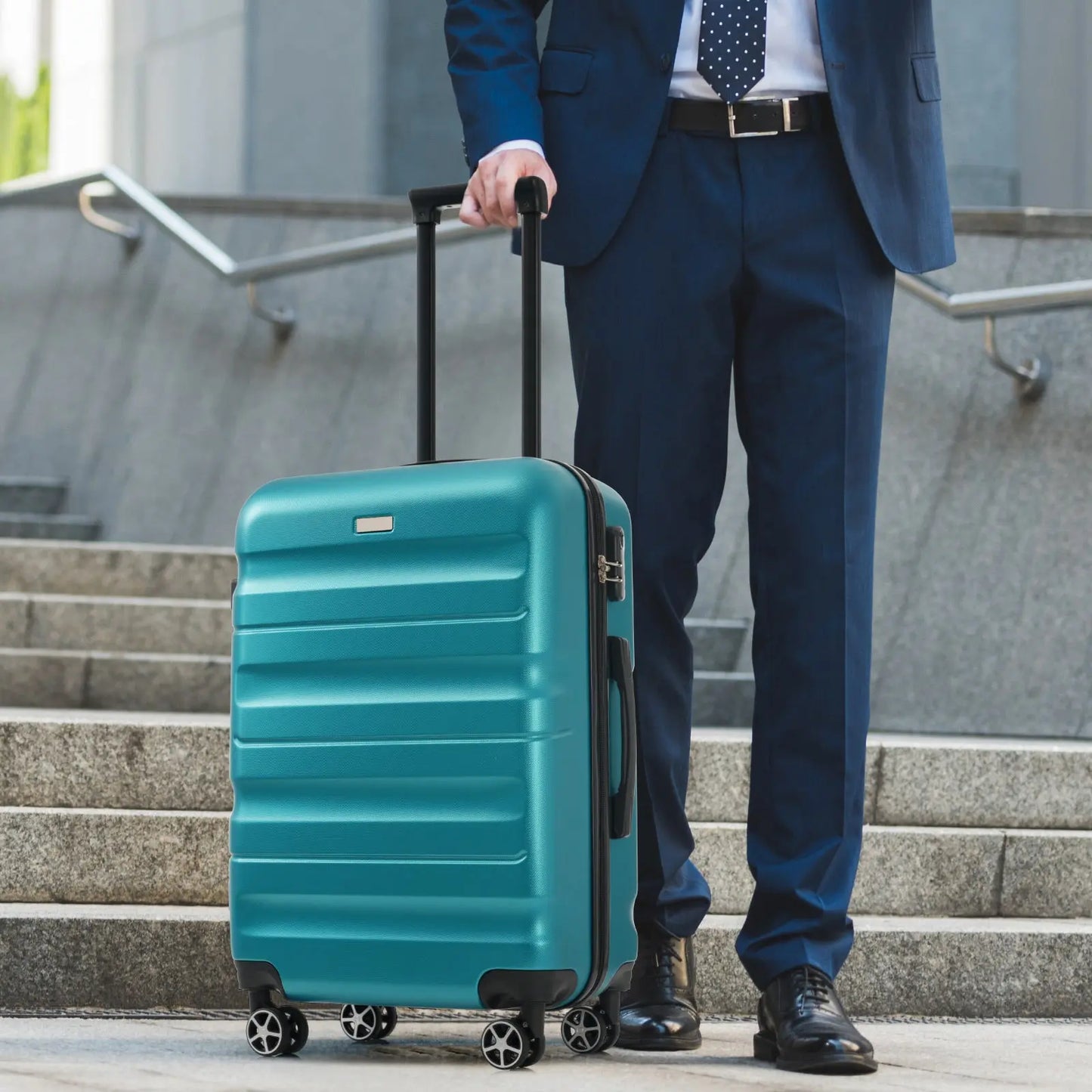 Hardshell ABS Luggage Set - Lightweight & Durable Suitcases with Dual Sangria Beech