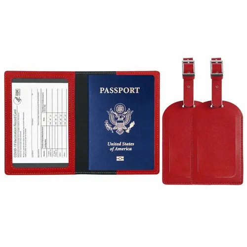 RFID Passport Holder with Travel Luggage Tag (3-Piece Set) Cerulean Grapevine