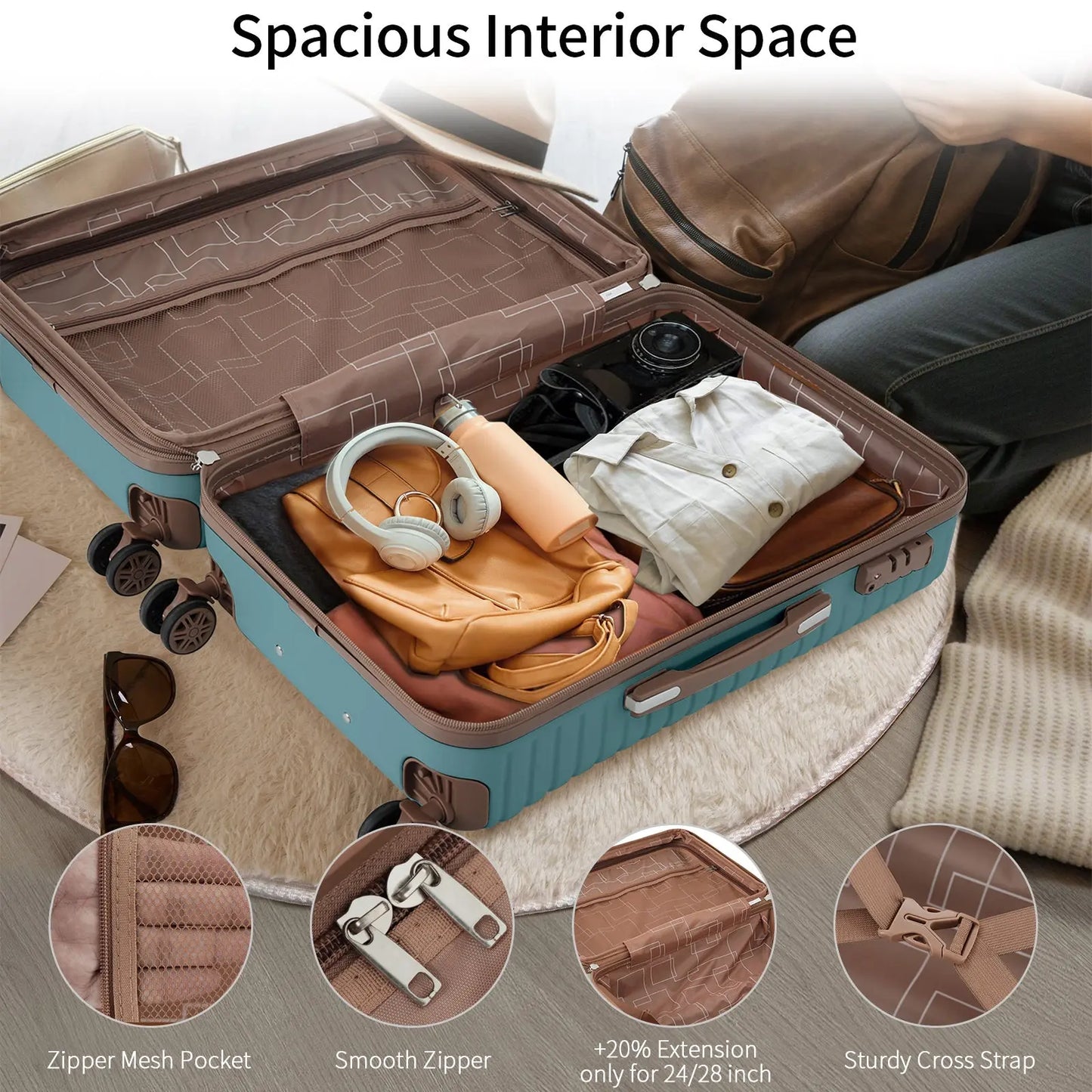 Hardshell Luggage Set with TSA Lock, 360° Spinner Wheels, Lightweight