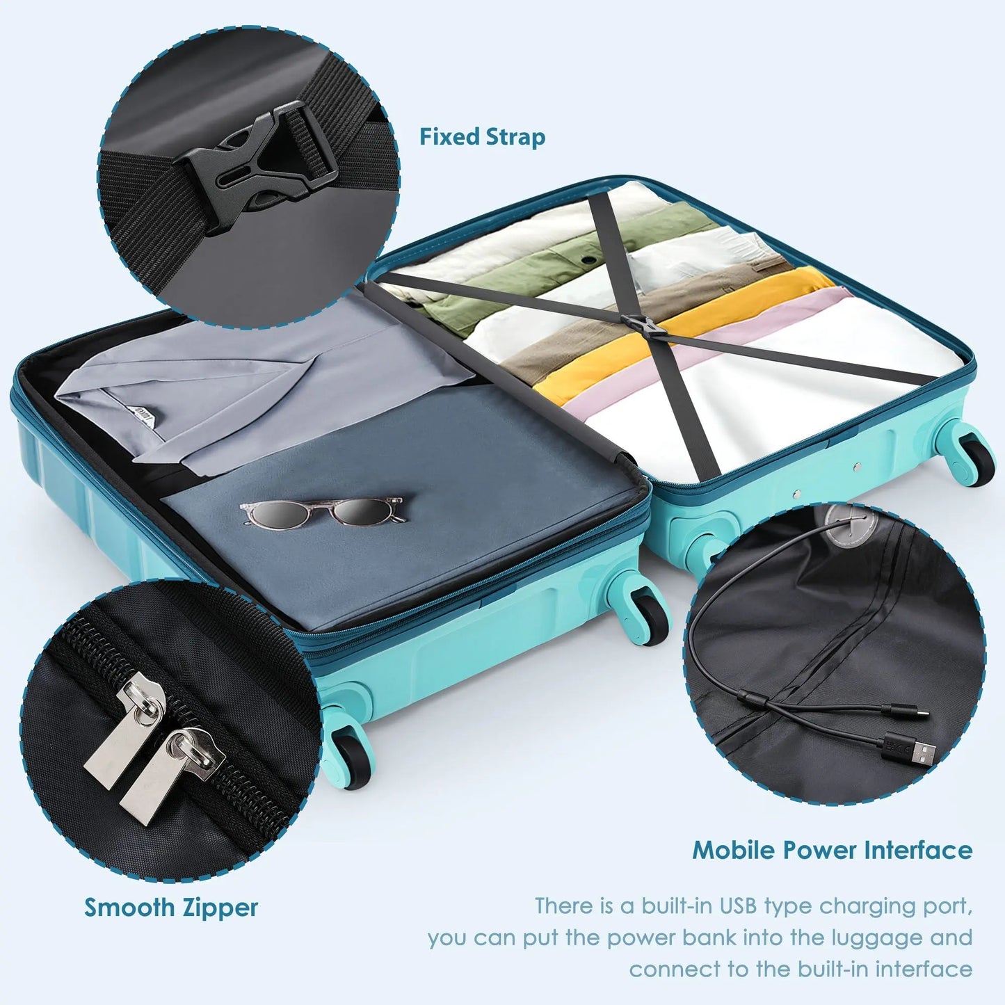 Luggage Set of 3, 20-inch with USB Port, Airline Certified Carry-on