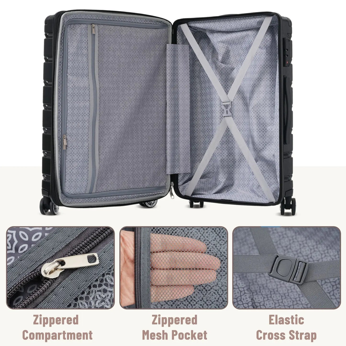 Hardshell Luggage Set 3 Piece, Durable ABS+PC Travel Suitcase with