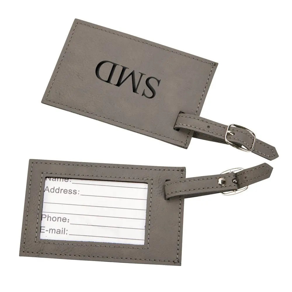 Leatherette Luggage Tag, Grey 2.75" X 4.375" Fuchsia Metis