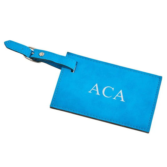 Aqua Blue Leatherette Luggage Tag, 4.375" X 2.75" Fuchsia Metis