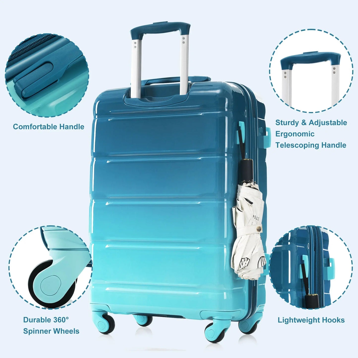 Luggage Set of 3, 20-inch with USB Port, Airline Certified Carry-on