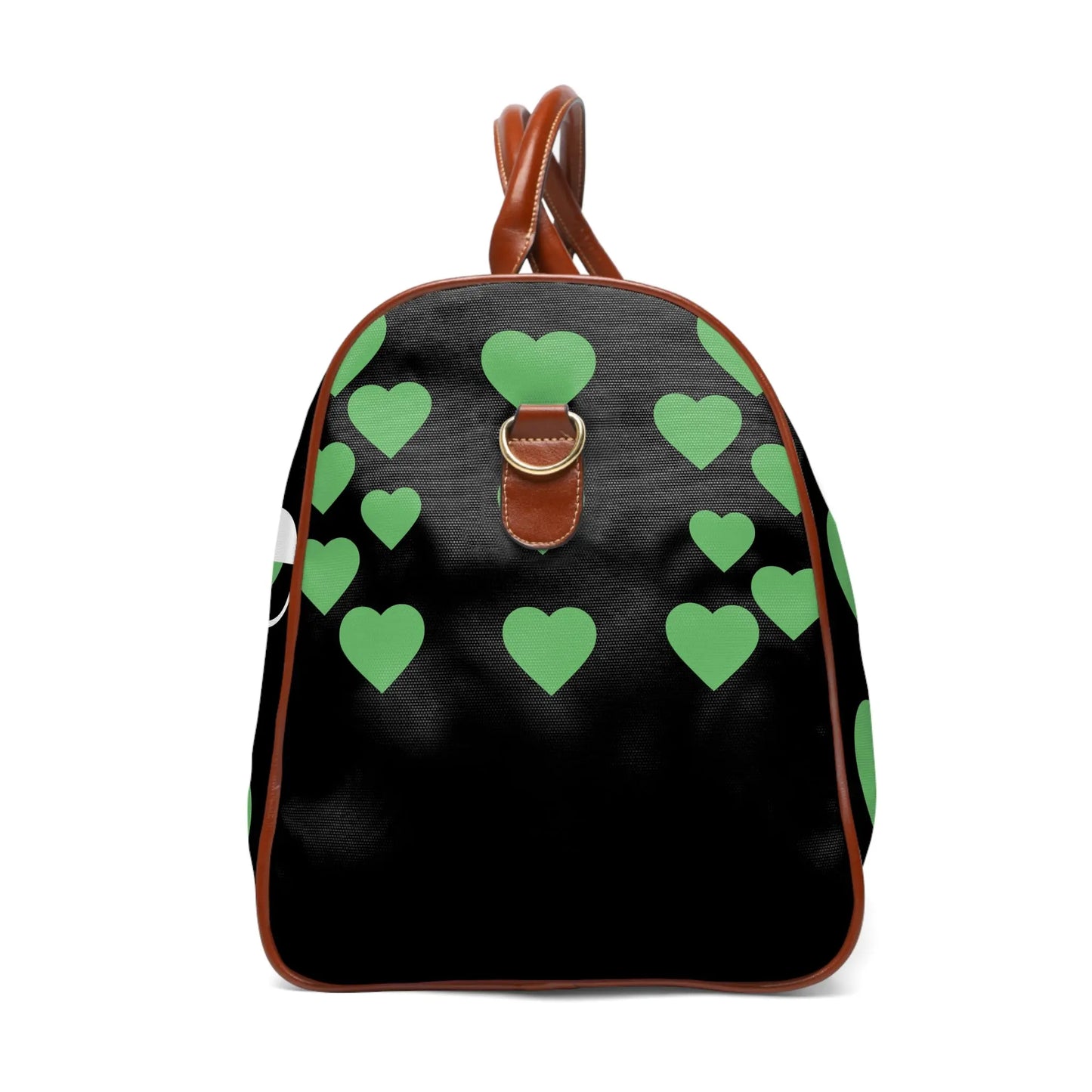 Stylish Waterproof Travel Bag with Green Hearts, Perfect for Weekend Getaways, Gym, Duffle Bag, Travel Tote, Unique Gift Idea Printify