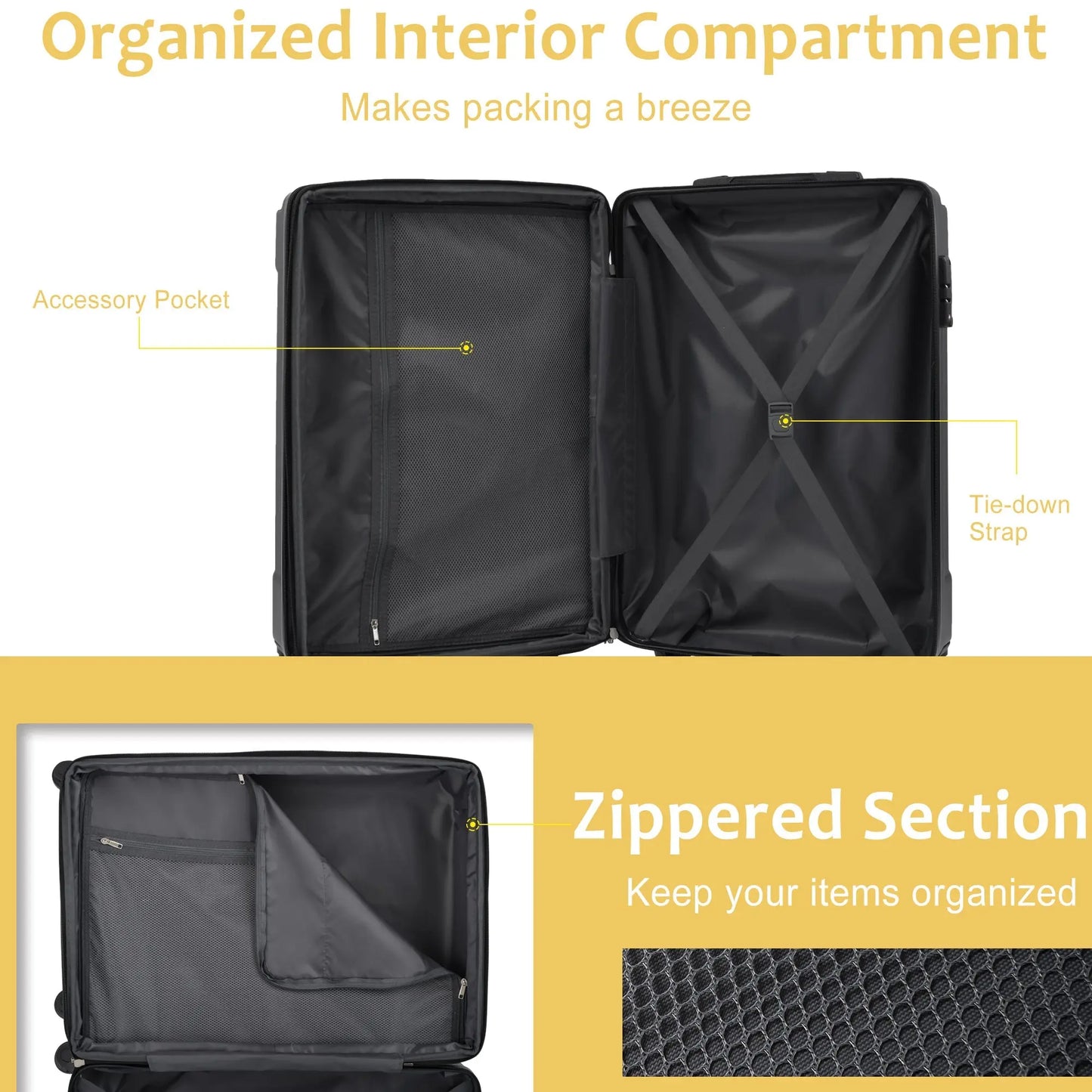 Luggage Sets 3 Piece, Expandable Hard shell ABS Suitcases with Double