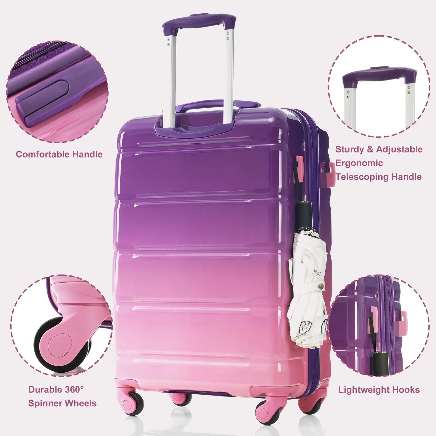 Luggage Set of 3, 20-inch with USB Port, Airline Certified Carry-on