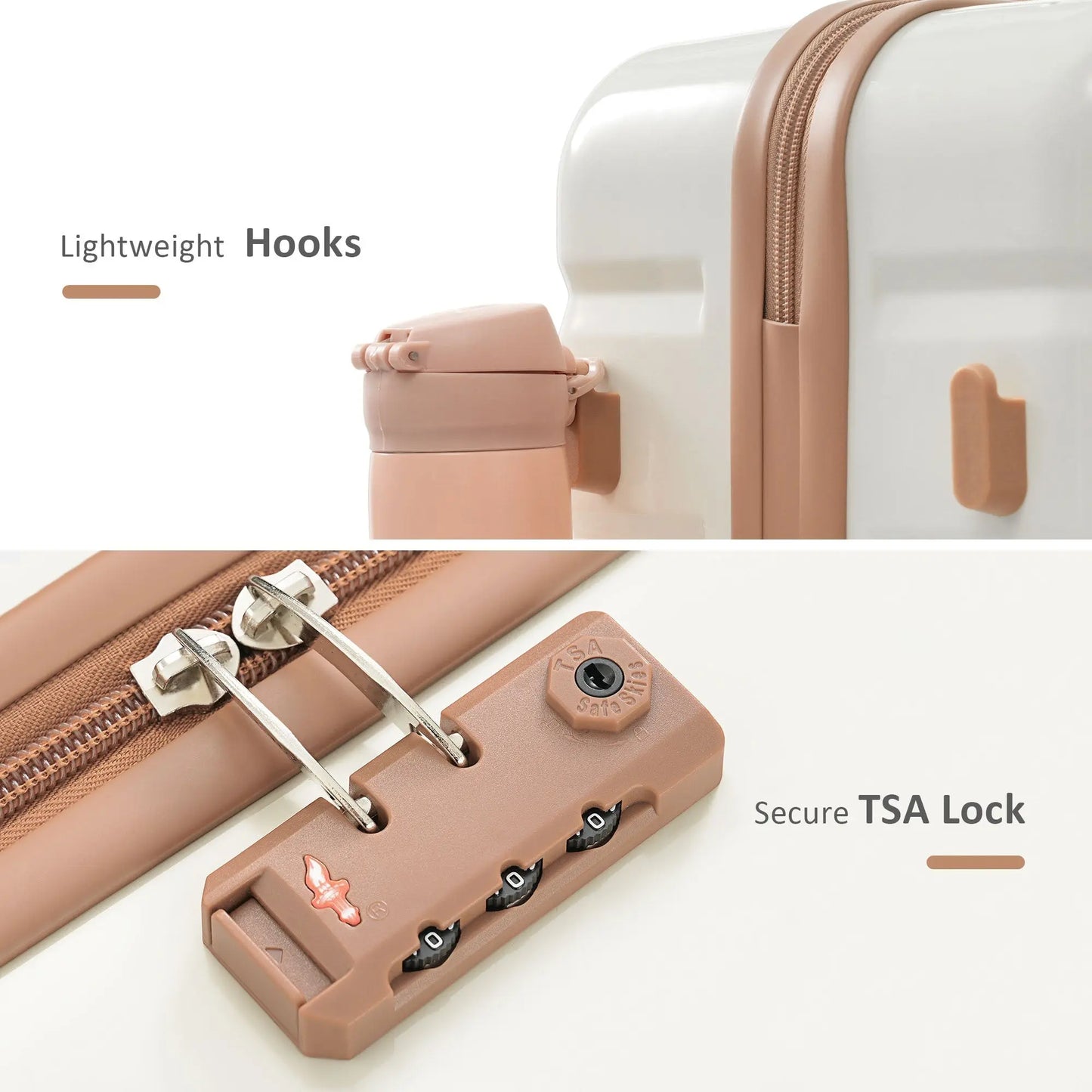 Luggage Sets 4 Piece, ABS Durable Suitcase with Travel Bag, ABS Hard Sangria Beech