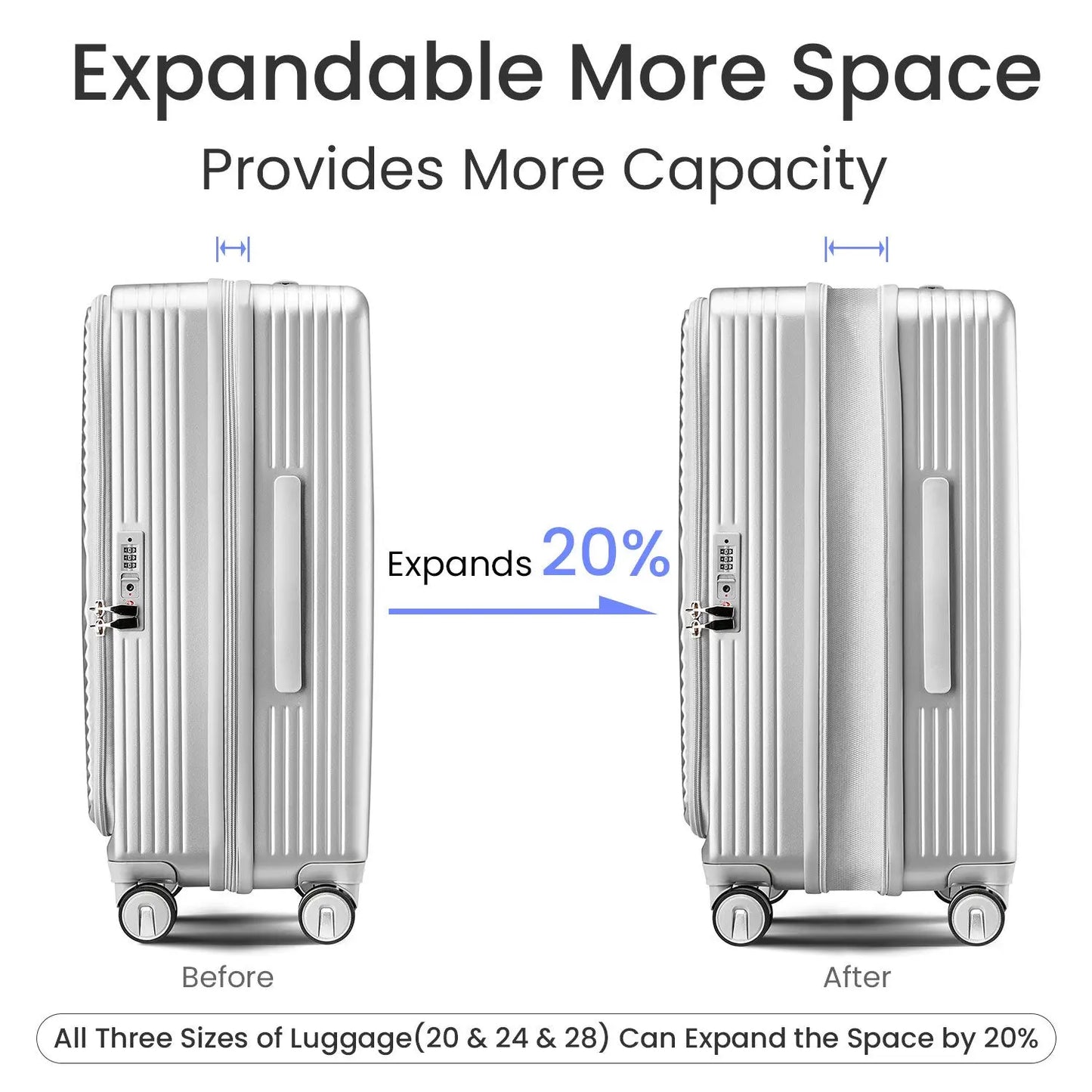 Luggage Sets 3 Piece(20/24/28), Expandable Carry On Luggage with TSA