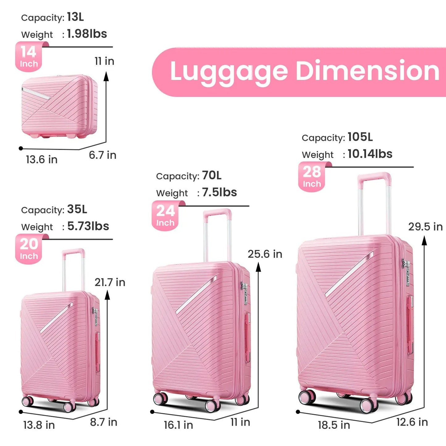 Luggage Sets 4 Piece(14/20/24/28), Expandable Lightweight Suitcase Sangria Beech