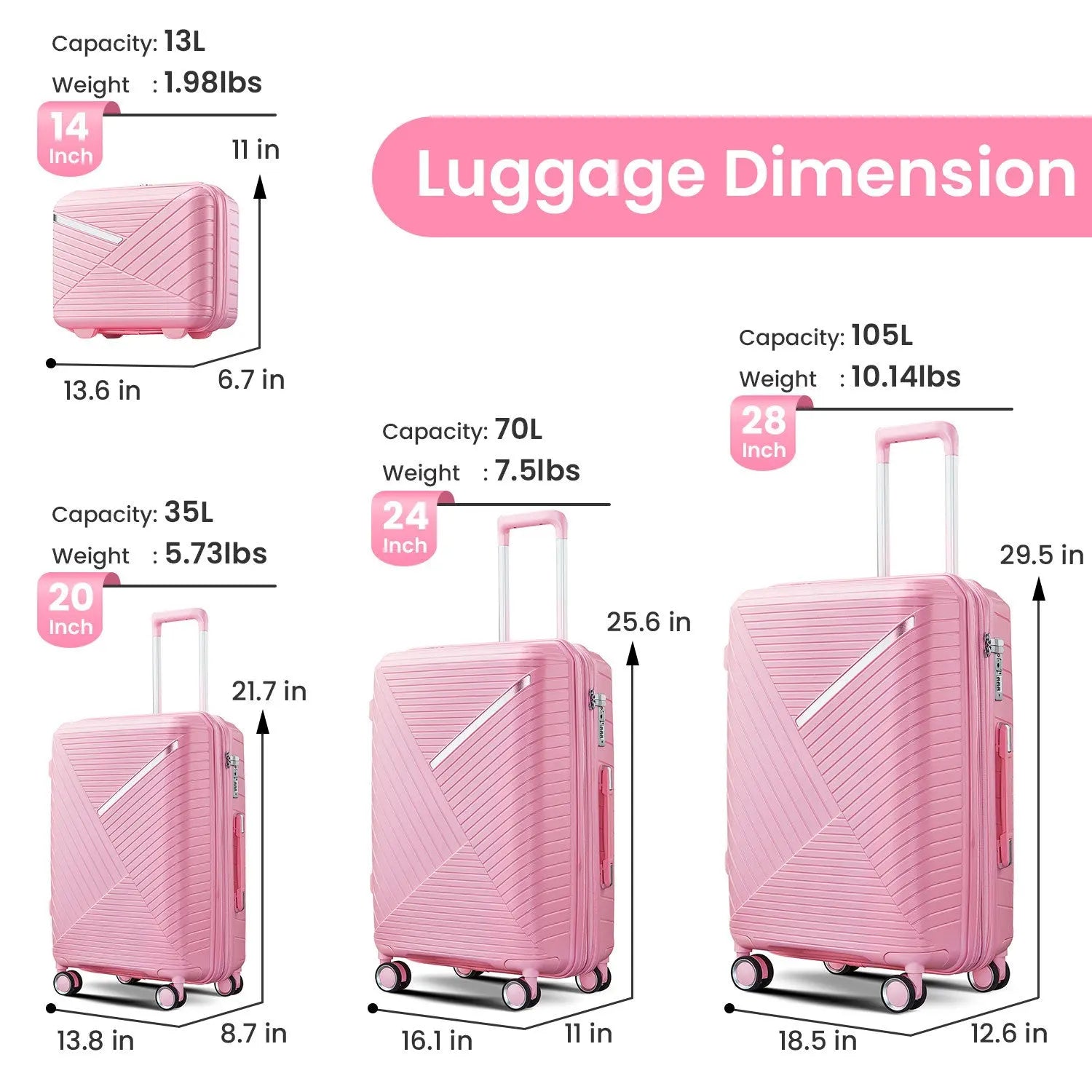 Luggage Sets 4 Piece(14/20/24/28), Expandable Lightweight Suitcase Sangria Beech