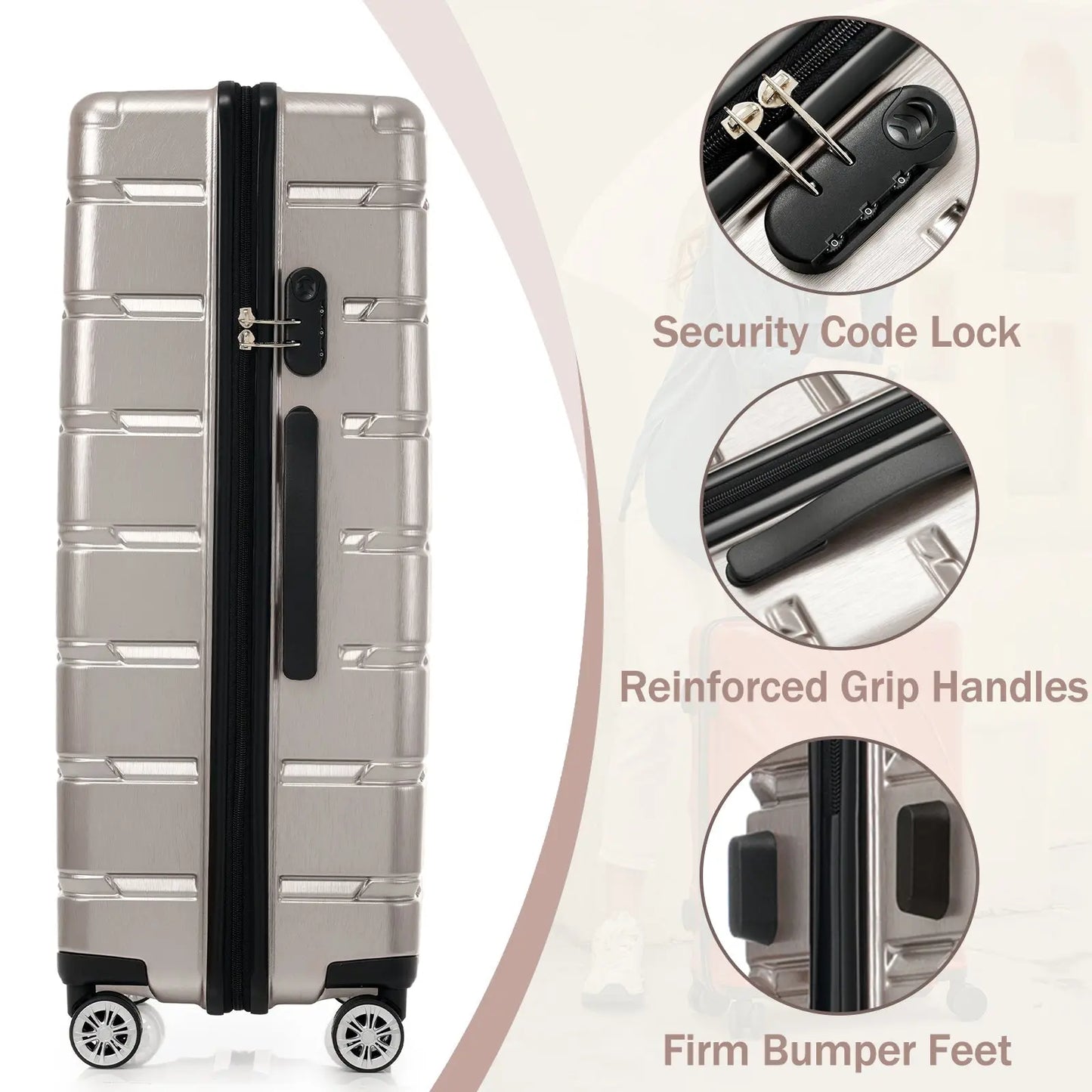 Hardshell Luggage Set 3 Piece, Durable ABS+PC Travel Suitcase with