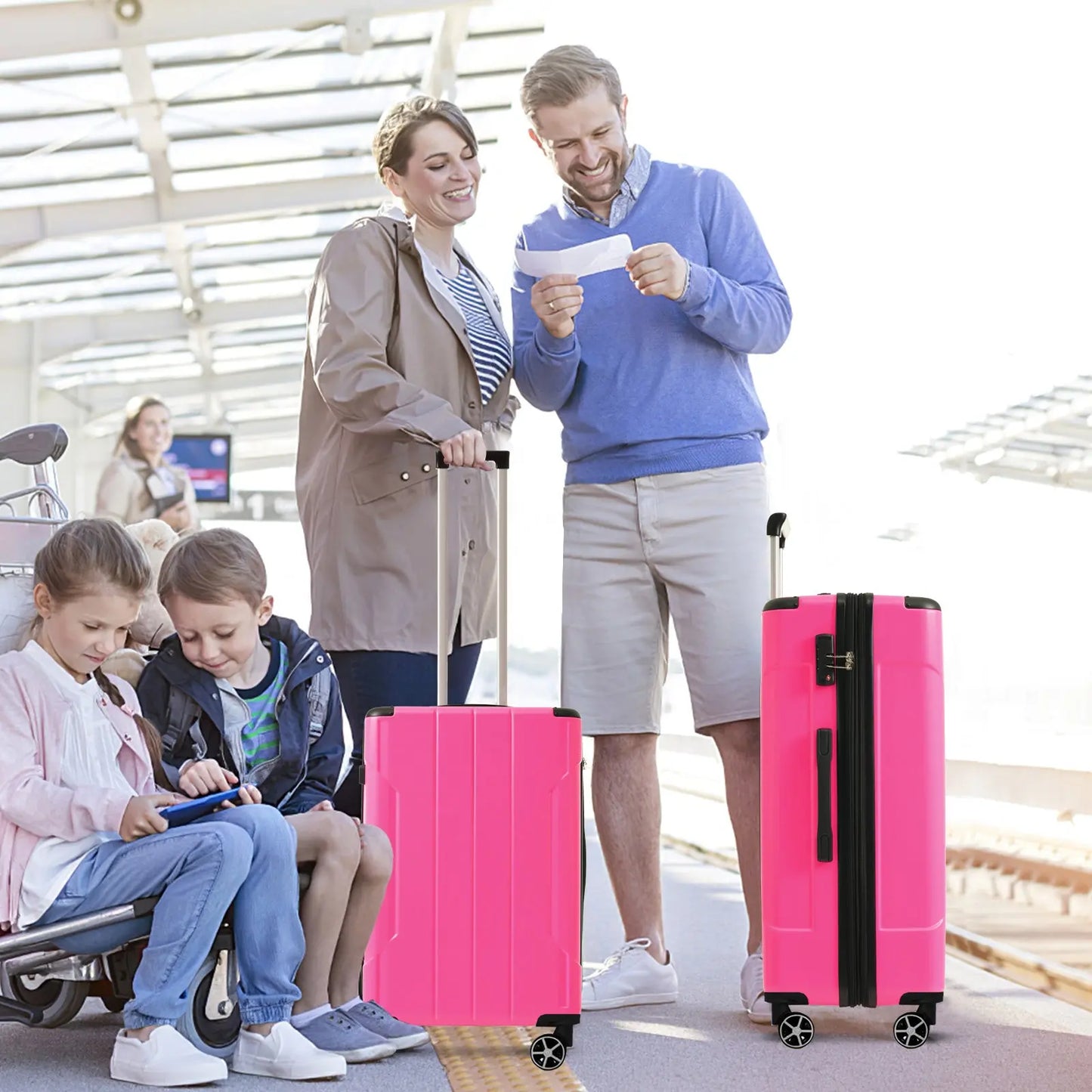 Luggage Sets 3 Piece, Expandable Hard shell ABS Suitcases with Double Sangria Beech