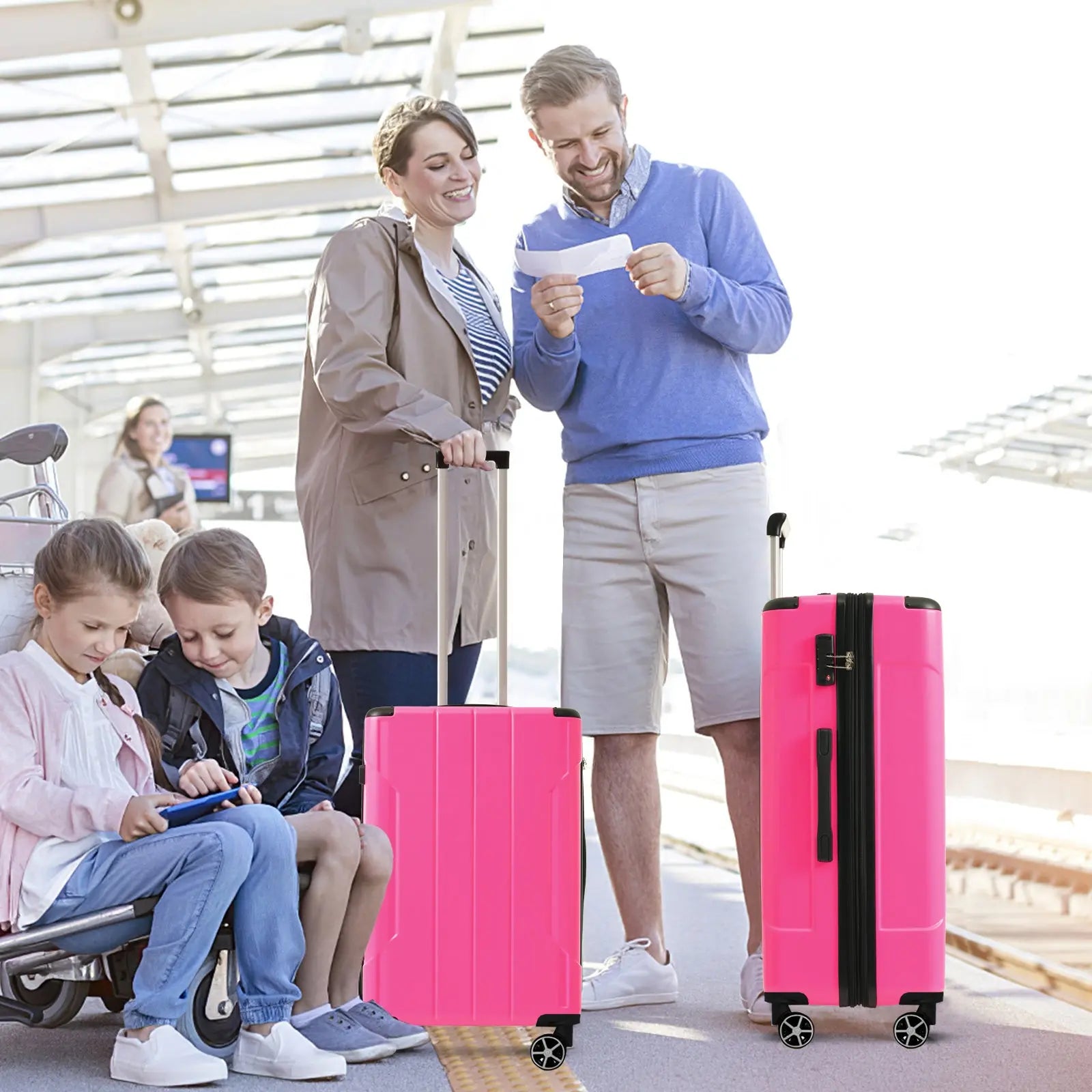 Luggage Sets 3 Piece, Expandable Hard shell ABS Suitcases with Double Sangria Beech