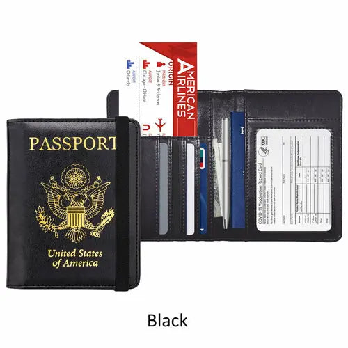 PU Leather RFID Passport and Vaccine Card Holder Combo Cerulean Grapevine