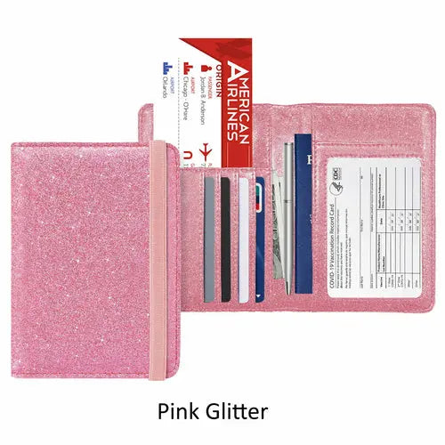 PU Leather RFID Passport and Vaccine Card Holder Combo Cerulean Grapevine