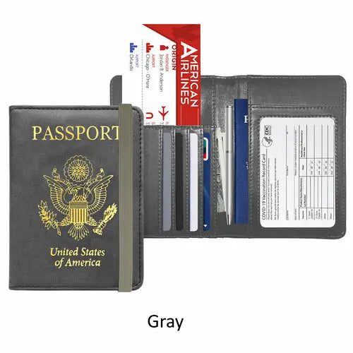 PU Leather RFID Passport and Vaccine Card Holder Combo Cerulean Grapevine