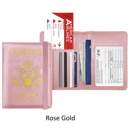 PU Leather RFID Passport and Vaccine Card Holder Combo Cerulean Grapevine