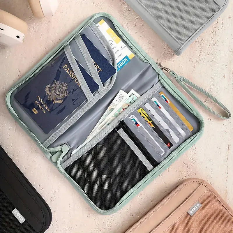 Boarding Passport Ticket Organizer - Secure passport wallet with multiple card slots and quick scan ID, RFID blocking-tan TravelTimesAwait