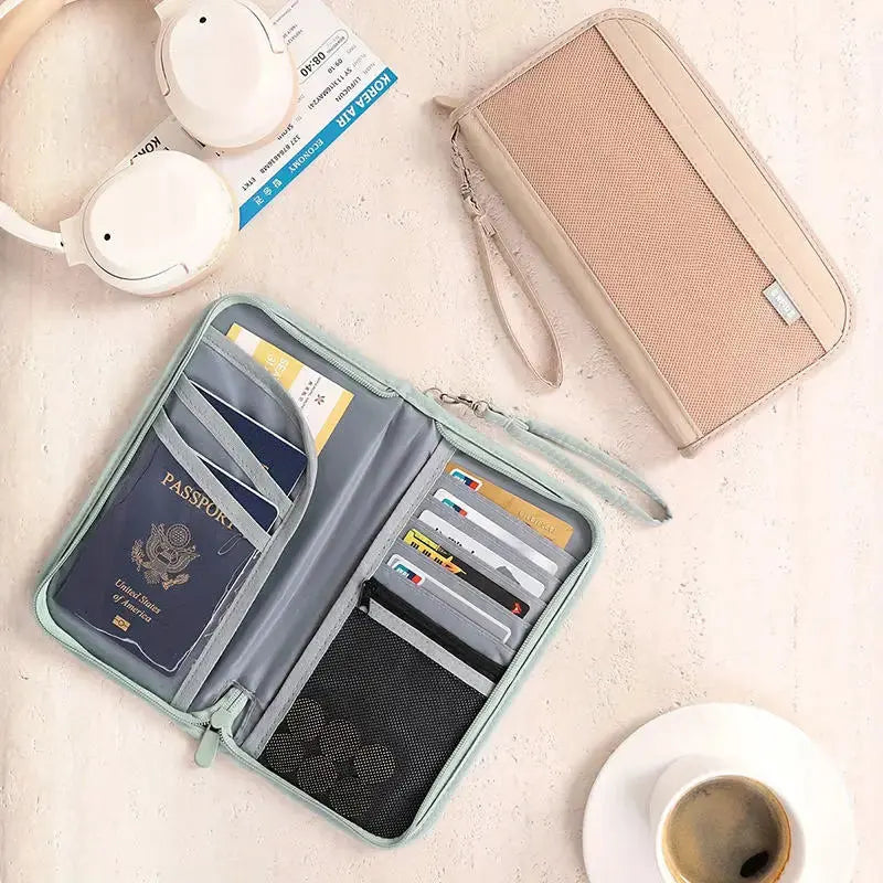 Boarding Passport Ticket Organizer - Secure passport wallet with multiple card slots and quick scan ID, RFID blocking-tan TravelTimesAwait