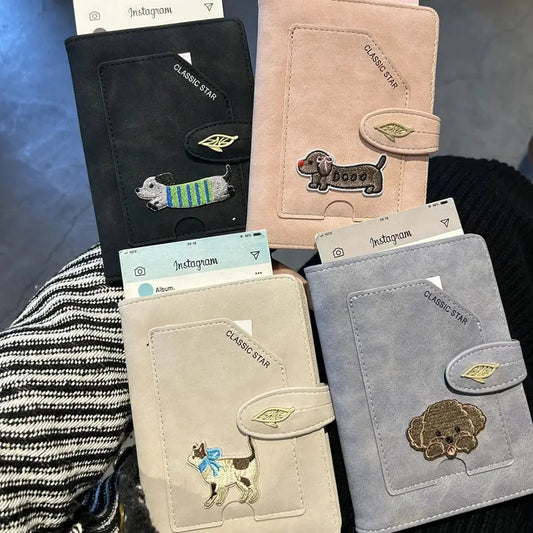 Cartoon Dogs Embroidered Passport Holder PU Leather Cute Passport Cover Multi-function Waterproof Ticket Clamp Travel Accessory TravelTimesAwait