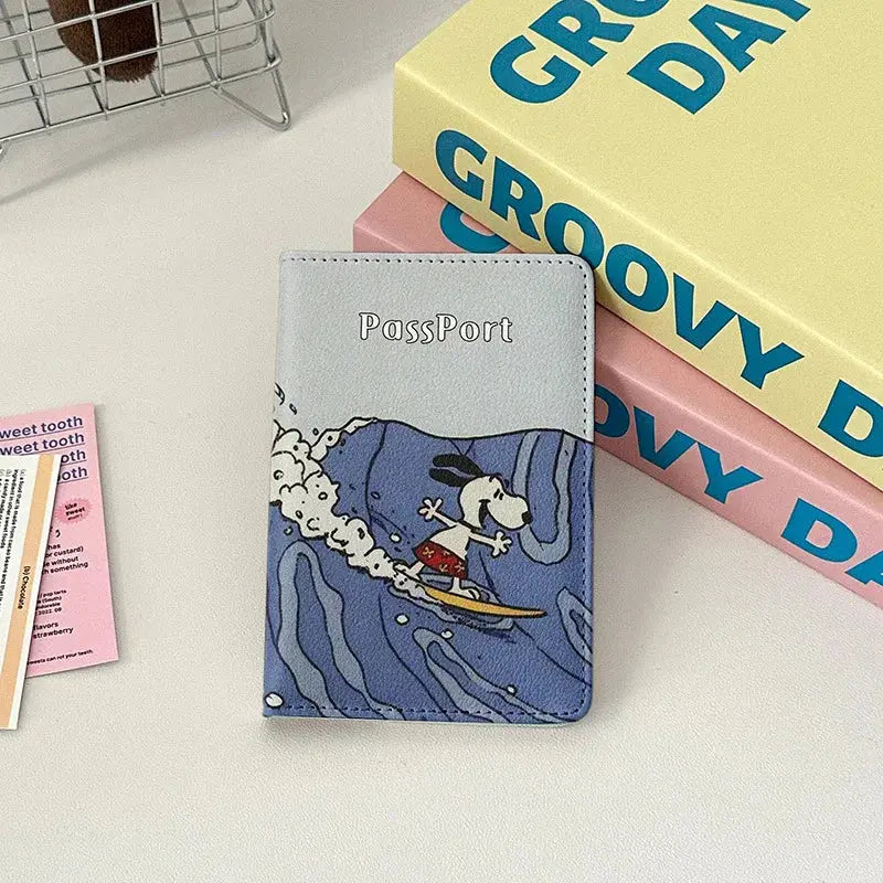 Cartoon Snoopy Passport Cover Traveling Abroad Passport Holder Women Men Travel Essentials Simple PU Leather Passport Wallet TravelTimesAwait