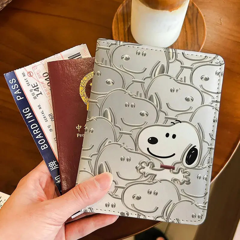 Cartoon Snoopy Passport Cover Traveling Abroad Passport Holder Women Men Travel Essentials Simple PU Leather Passport Wallet TravelTimesAwait