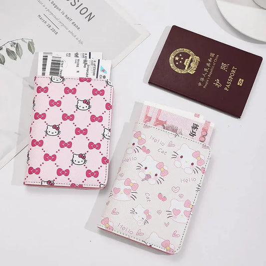 Sanrio Hello Kitty Passport Holder Business Travel Document Bag Passport Cover Passport Carrying Bag PU Leather Name Card Holder TravelTimesAwait
