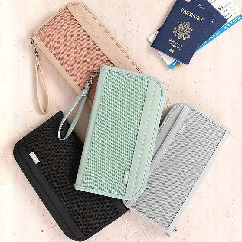 Boarding Passport Ticket Organizer - Secure passport wallet with multiple card slots and quick scan ID, RFID blocking-tan TravelTimesAwait