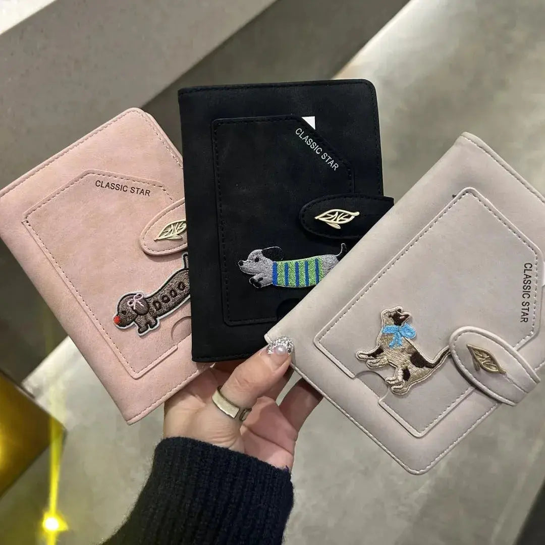Cartoon Dogs Embroidered Passport Holder PU Leather Cute Passport Cover Multi-function Waterproof Ticket Clamp Travel Accessory TravelTimesAwait