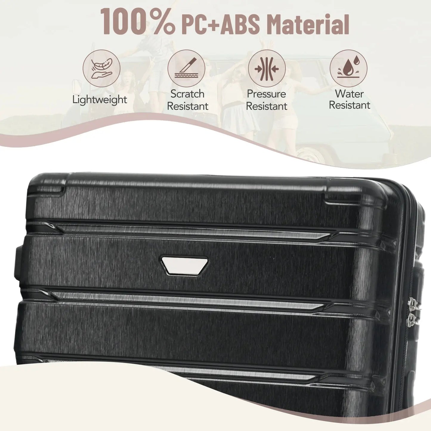 Hardshell Luggage Set 3 Piece, Durable ABS+PC Travel Suitcase with