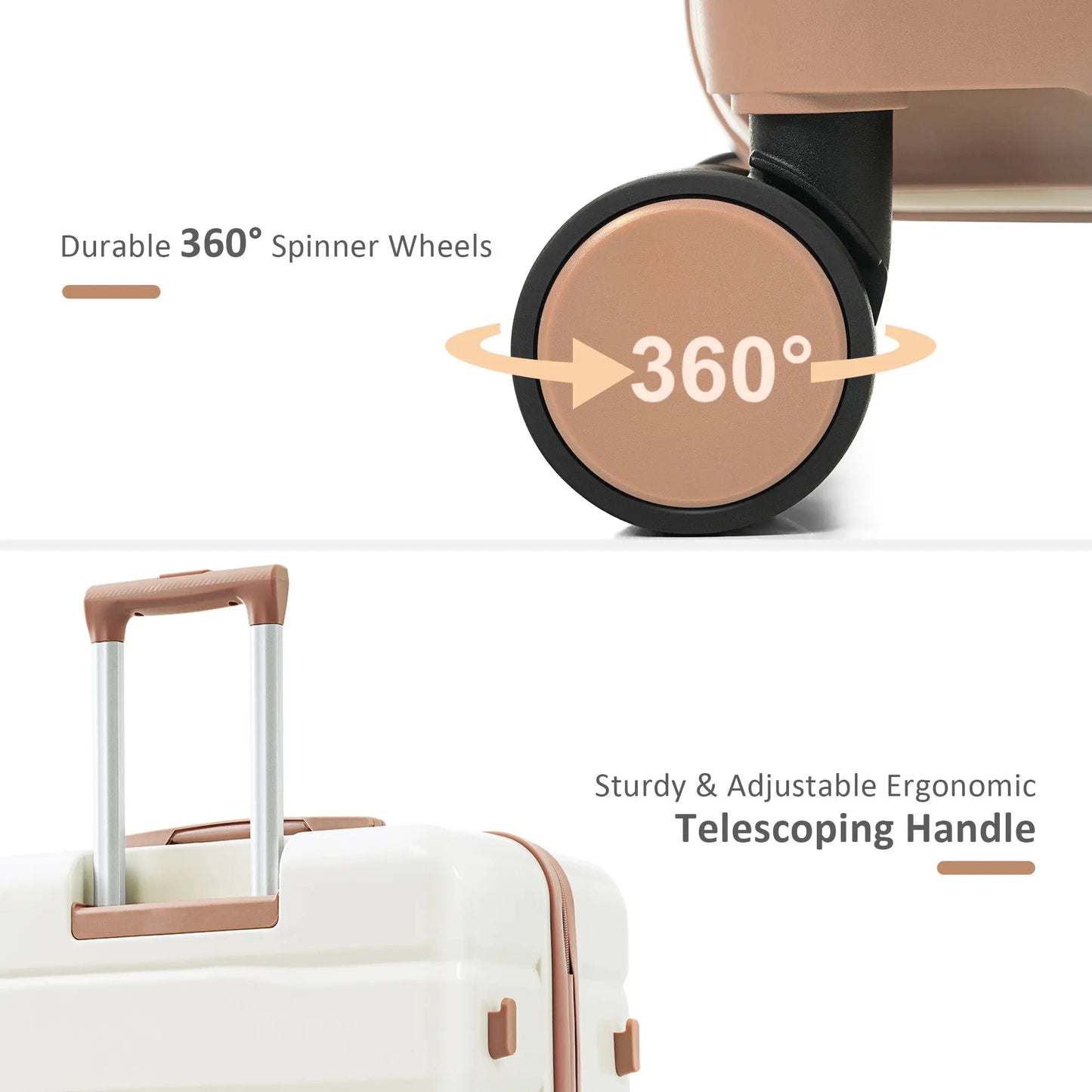 Luggage Sets 4 Piece, ABS Durable Suitcase with Travel Bag, ABS Hard Sangria Beech
