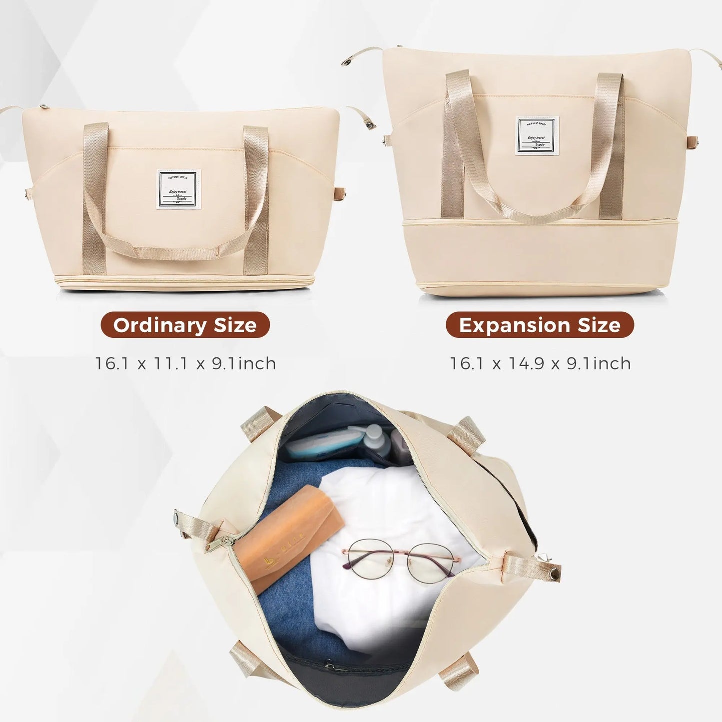 Luggage Sets 4 Piece, ABS Durable Suitcase with Travel Bag, ABS Hard Sangria Beech