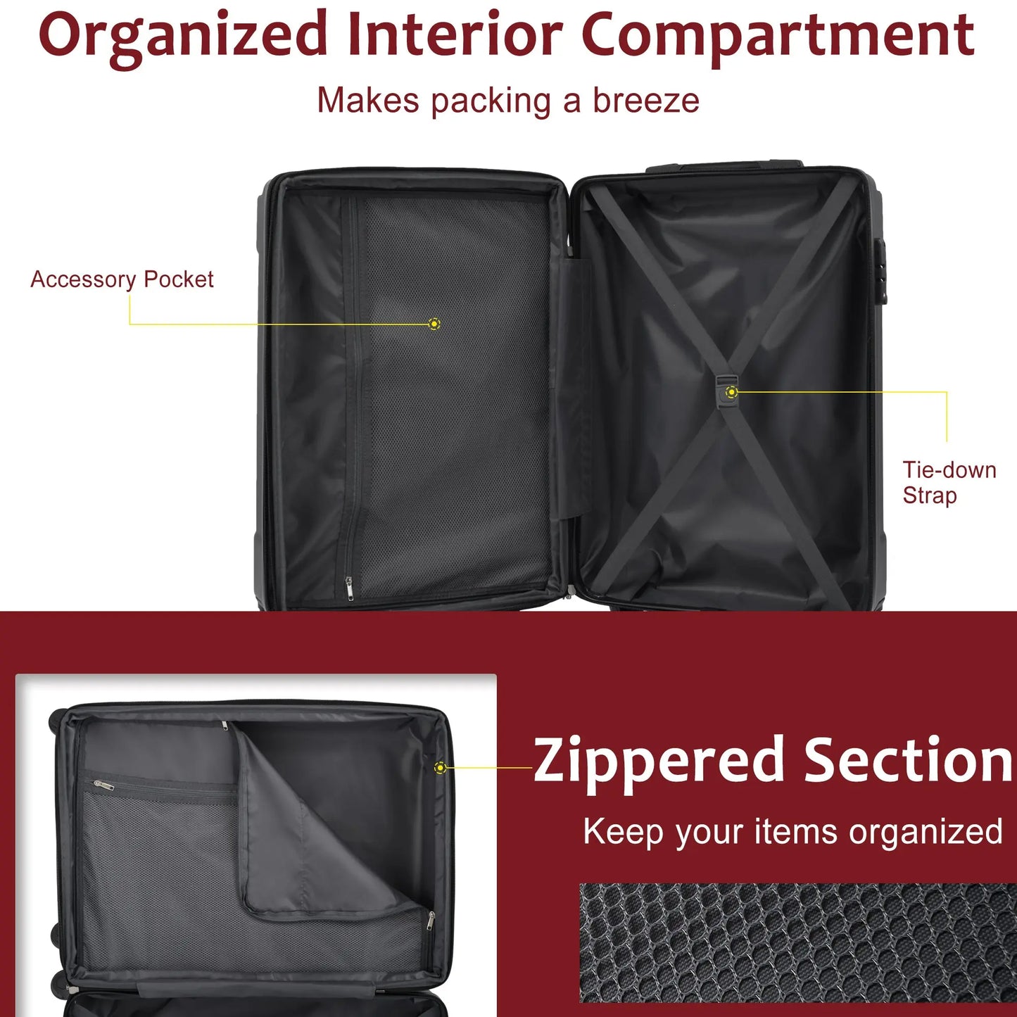 Luggage Sets 3 Piece, Expandable Hard shell ABS Suitcases with Double Sangria Beech