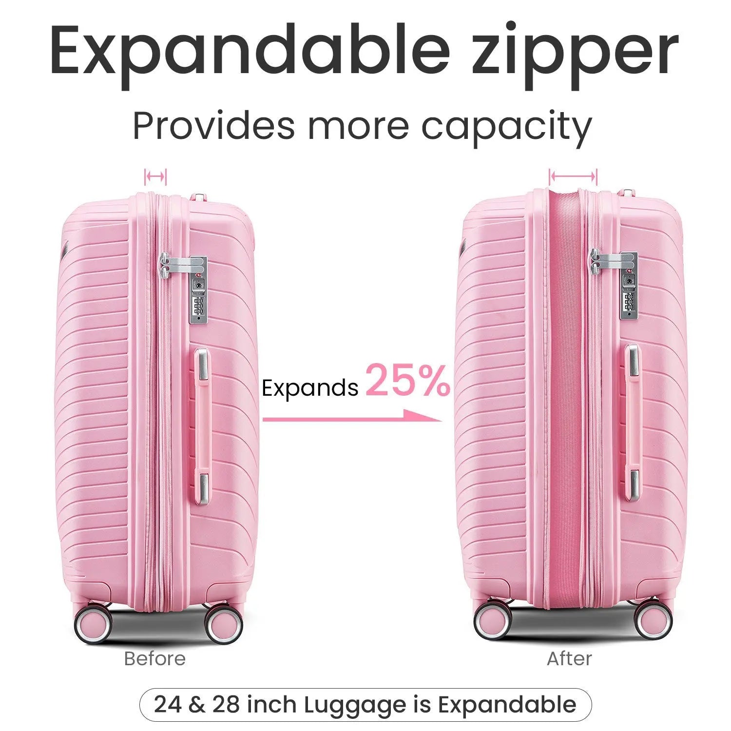 Luggage Sets 4 Piece(14/20/24/28), Expandable Lightweight Suitcase Sangria Beech