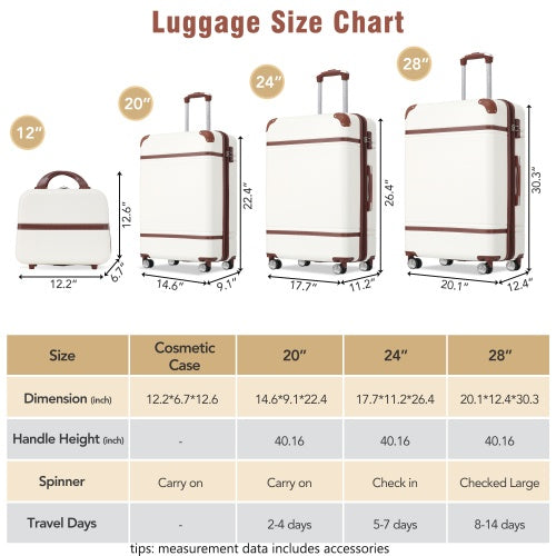 Hardshell Luggage Sets 4 Pieces 20x24x28 Luggages And Cosmetic Case Spinner Suitcase With TSA Lock Lightweight
