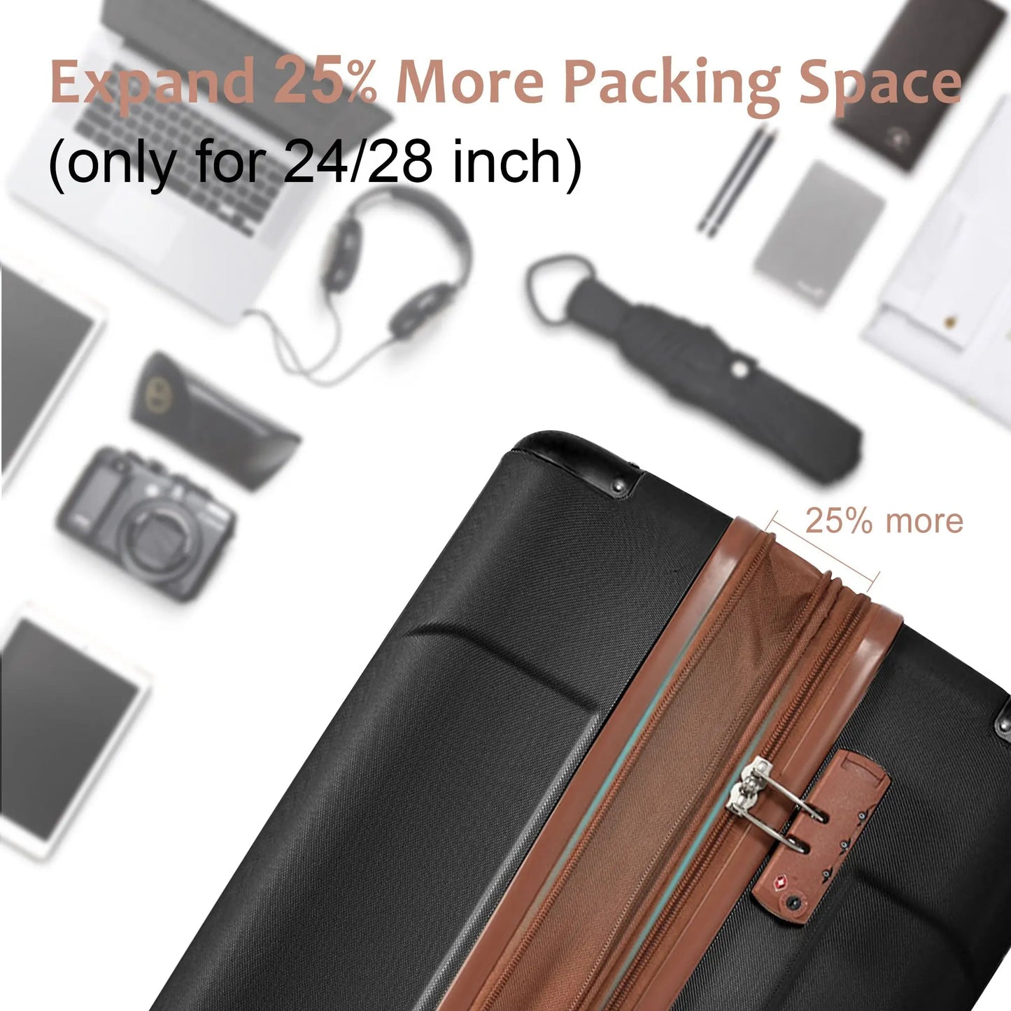 Luggage Sets 3 Piece, Expandable Hard shell ABS Suitcases with Double