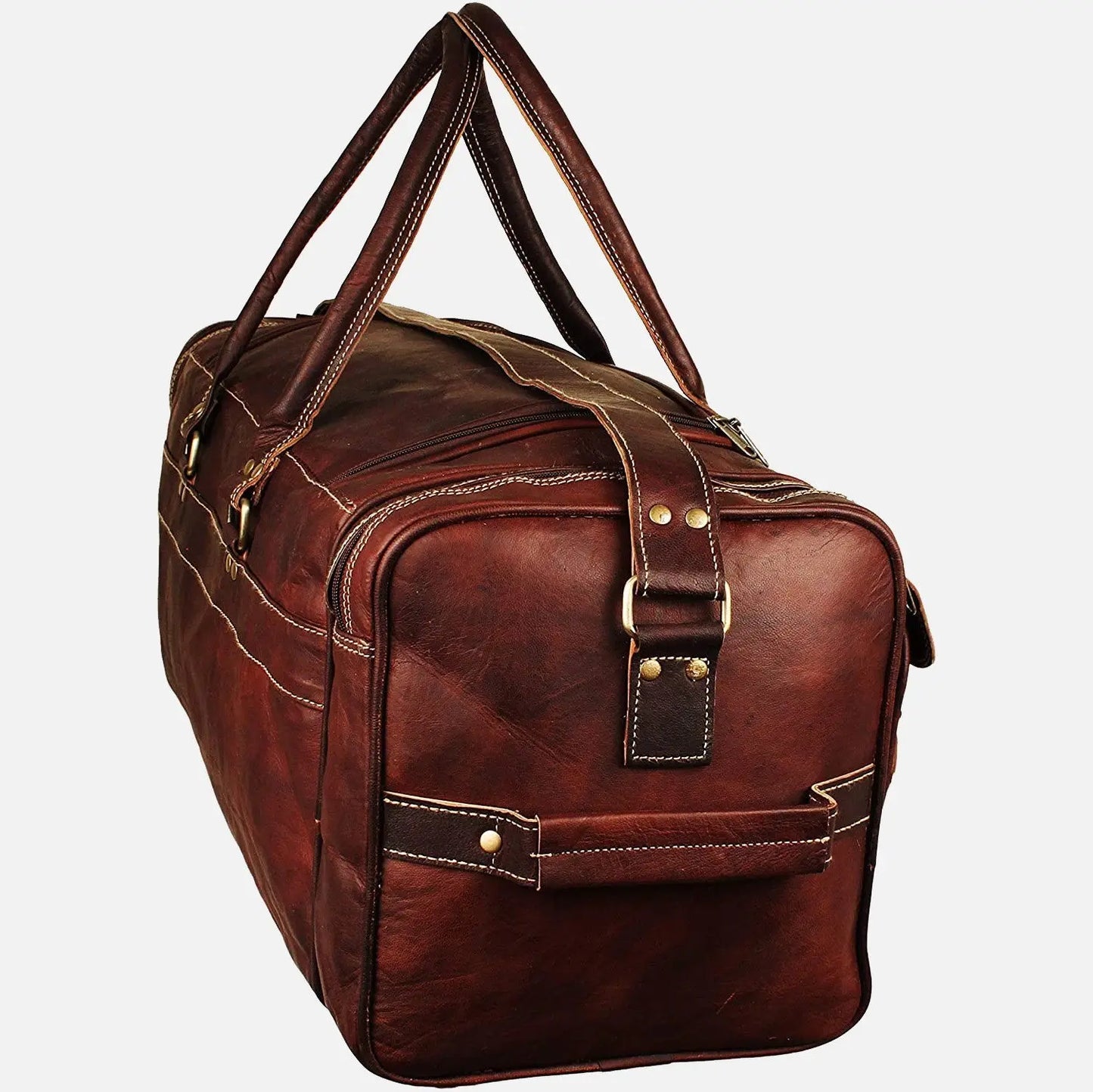 Men's Leather Weekend Travel Duffel Bag . Salmon Alder